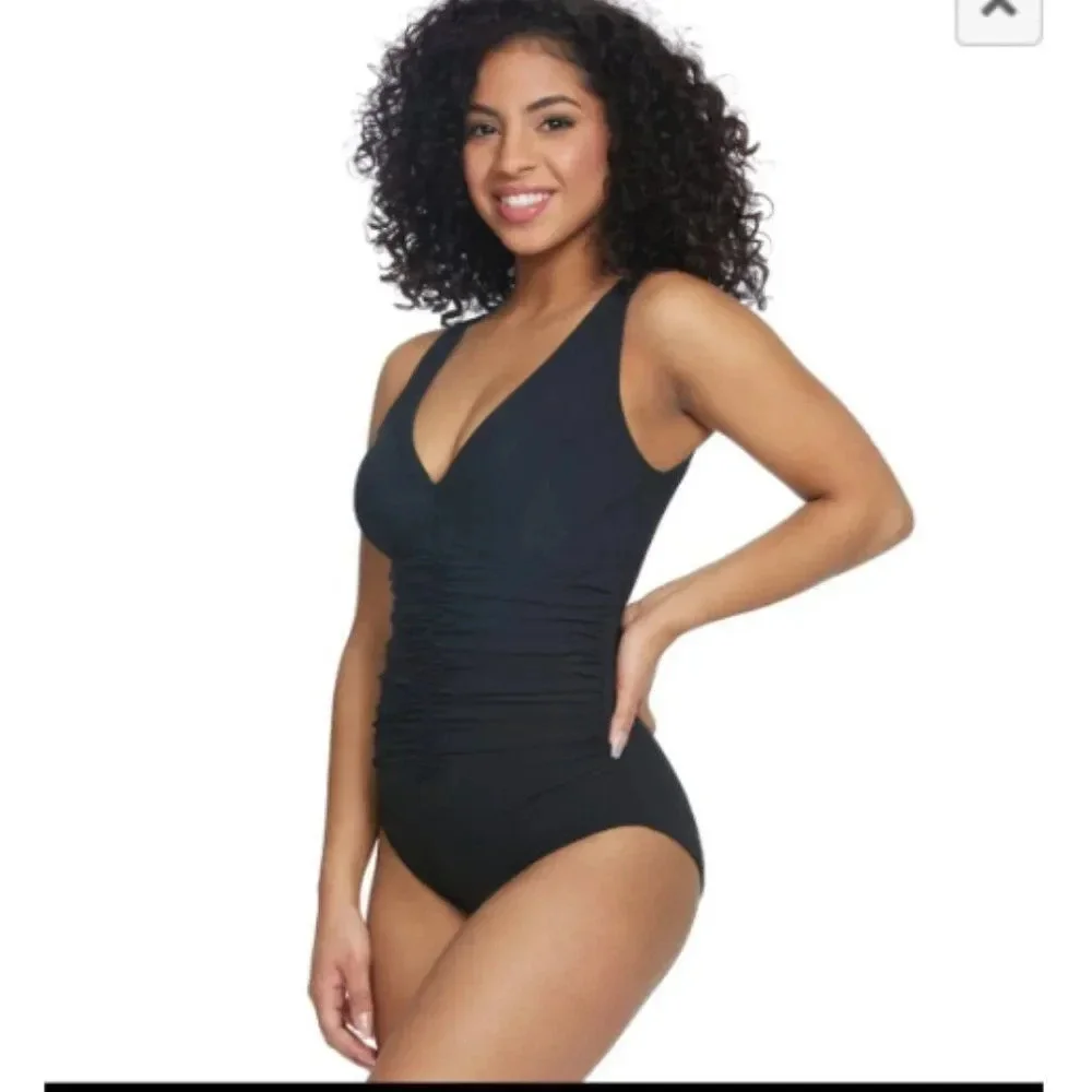 Contours Solitaire V-Neck center Rushing Underwire black One Piece Swimsui… - Picture 5 of 16